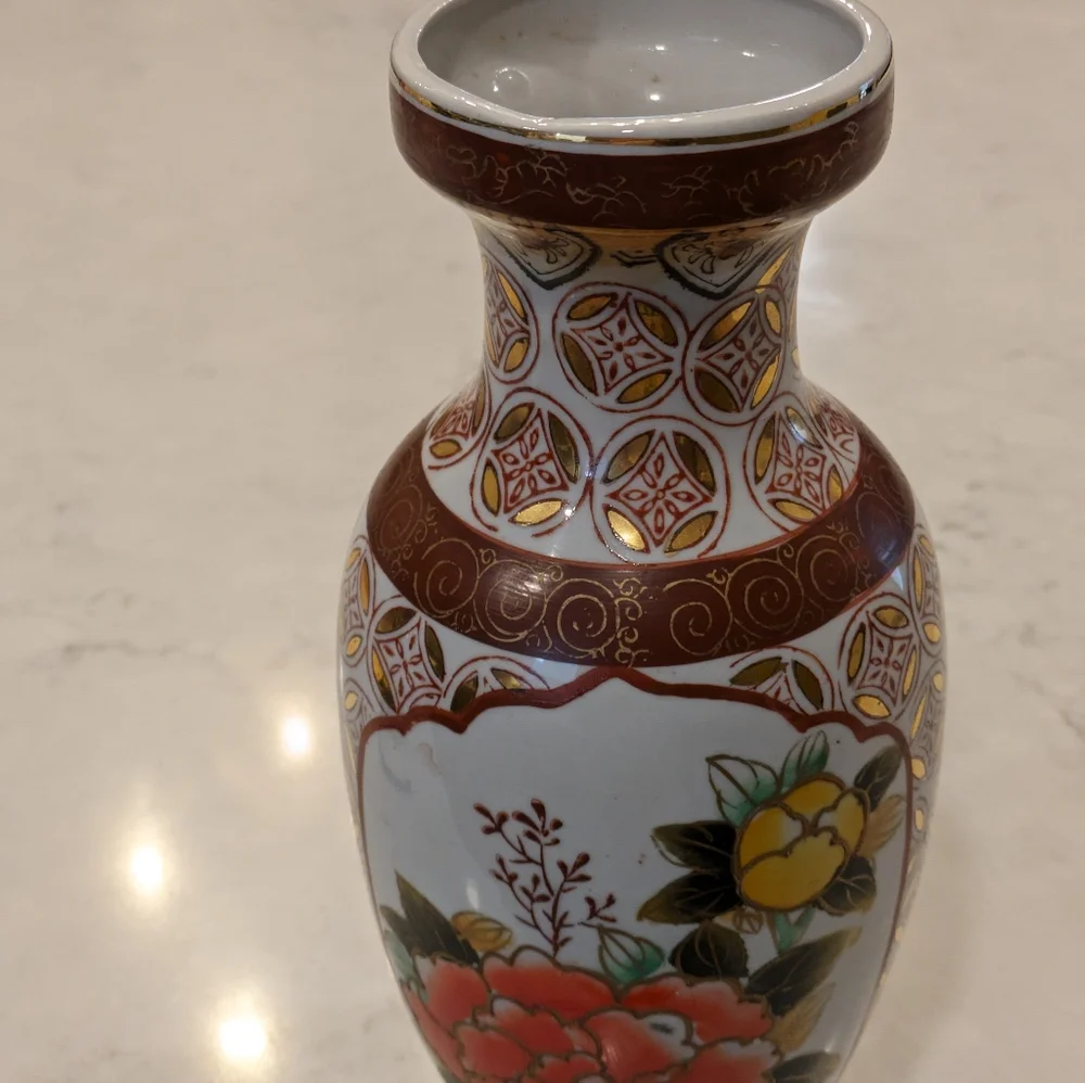 Decorated Red & Yellow Roses Vase Unmarked Used